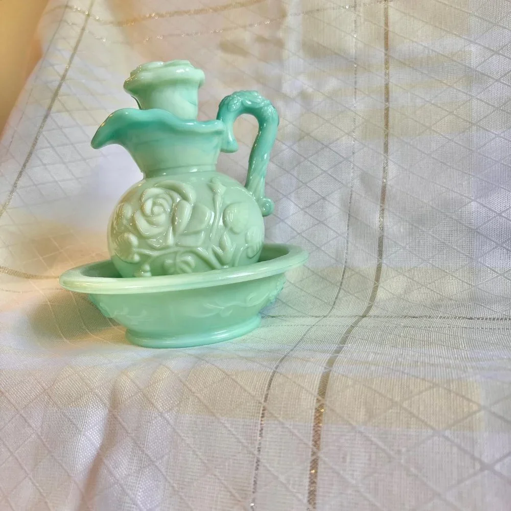 Vintage AVON Marbled Mini Pitcher, Vintage Milk Glass, Vintage Victorian bottle